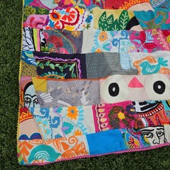 Karma Living Patchwork Throw Blanket Embroidered Floral Whimsical Boho Eclectic