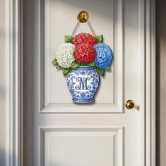 Personalized Hydrangea Chinoiserie Wall Sign with Rope