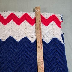 VTG Crochet Afghan Throw Blanket Zig Zag Chevron RED WHITE BLUE Patriotic 45×70