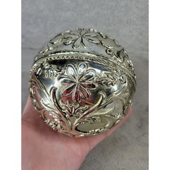 Set of 2 Ornate Silver Floral Decorative Spheres Resin Plastic Bowl Fillers 4″