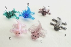 Ganz Miniature Glass AXOLOTL Figurine +Card Pic Teal Blue Pink Purple Gray Brown