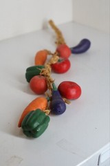 Assorted Multi-Color Hanging Vegetables in a Braided Rope Home Decor