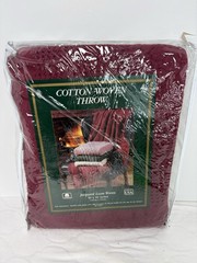 New Jacquard Cotton Loom Woven Throw Blanket Burgundy Solid Color USA Vintage