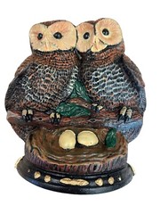Vintage Upper Deck Solid Cast Iron Big Eyed Owls, Nesting Owls Doorstop