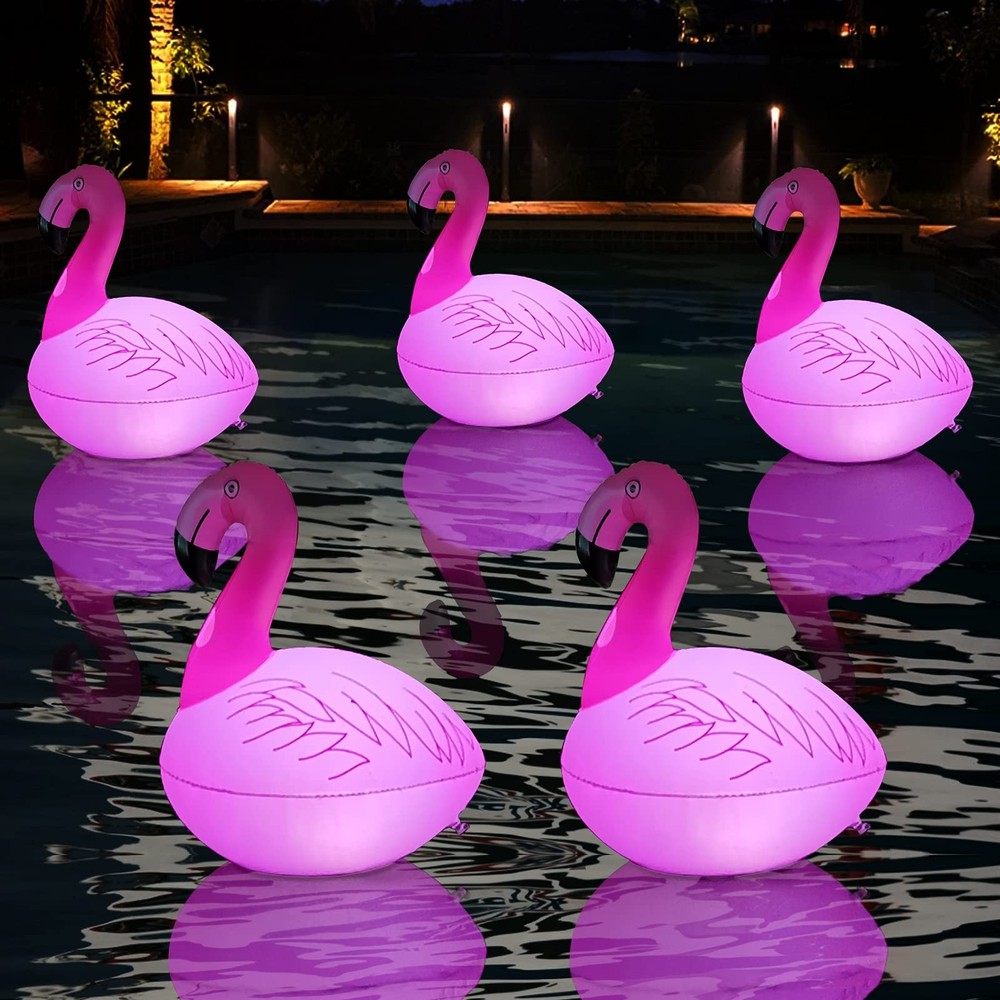 Flamingo Floating Pool Lights, Waterproof Inflatable Solar Multicolor