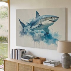 Leaping Shark Watercolor Canvasenergetic Ocean Motion Wall Art