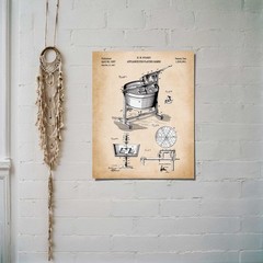 Laundry Room Artwork, Country Decor Laundry Room. Patent Washing Machine Poster