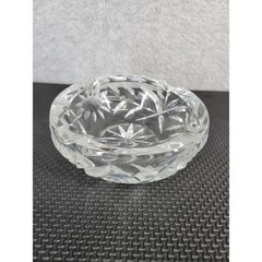 Vintage Crystal Cut Glass Ashtray Round Starburst Etched Decorative Dish 5″
