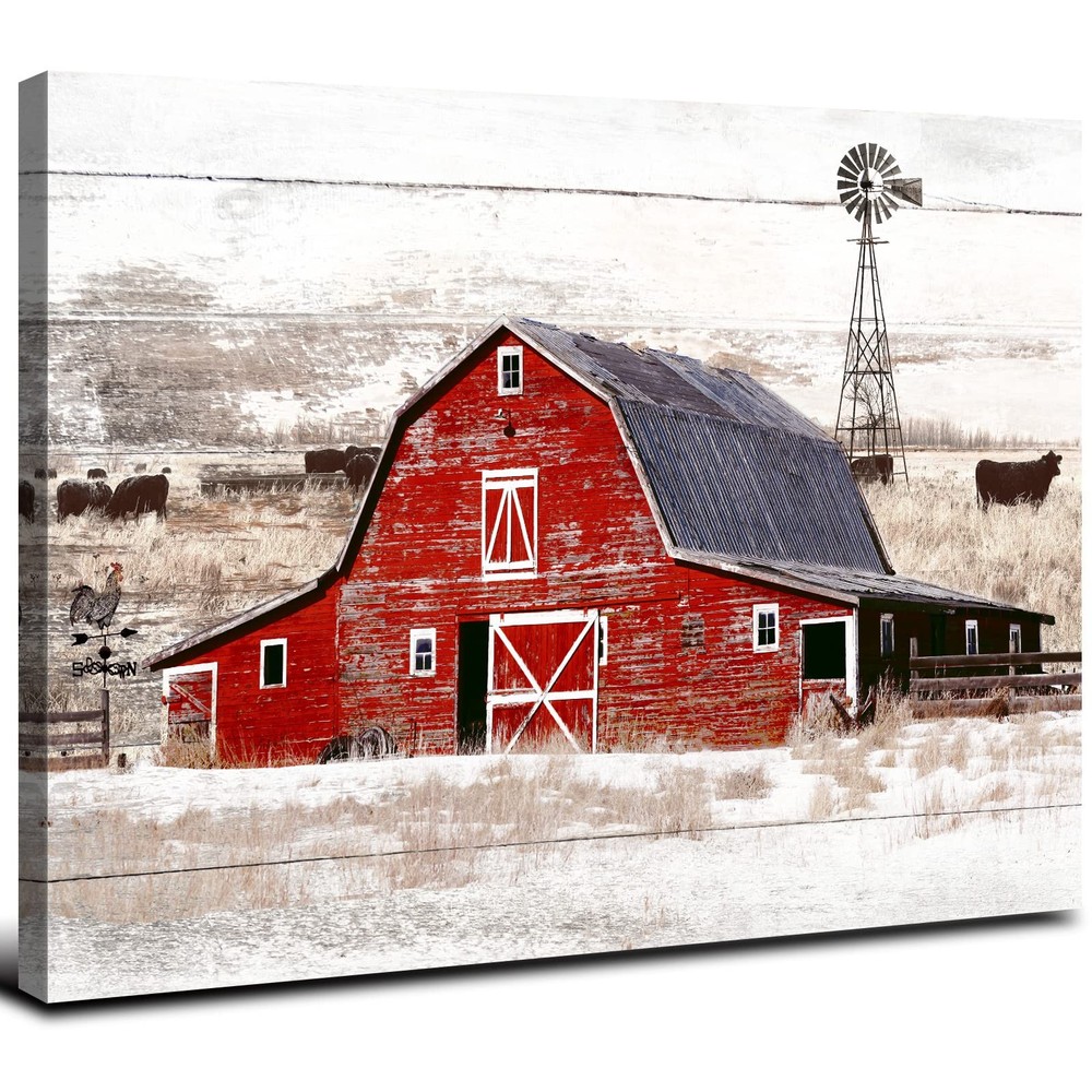 Farmhouse Barn Wall Art Rustic Windmill Wall Decor for Living Room Kitchen, C…