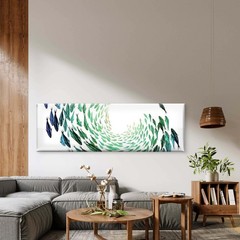 Panoramic Green Gradient Fish School Canvas Print Wall Art Home Decor