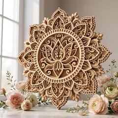 American- Mandala Wall Decor 12 Inch Multilayer Wooden Lotus Mandala Wall ART