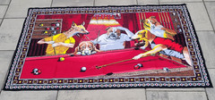 Vintage 70s Turkish Tapestry Dogs Playing Pool «Jack the Ripper» Velvet Kitsch