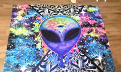 3rd Eye Alien Tapestry Wall Hanging Space Trippy Fabric Decor Psychedelic Colorf