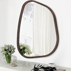 Hlfmvwe Asymmetrical Wall Mirror Irregular Wood Frame Modern Unique