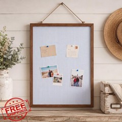 Leinuosen Blue Stripe Linen Cork Board 17×23″