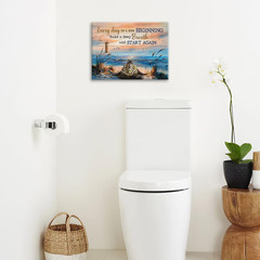 Sea Turtle Bathroom Decor Wall Art Beach Blue Ocean Lighthouse Inspirational Quo