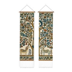 2 Pack Deer and Tree Vertical Tapestry, Folk Art Style Wall Tapestry with Tas…