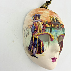 Pair Mini Venetian Masks Signed Venezia Wall Decor Carnival Italy Souvenir