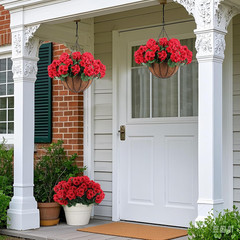 2 Set Artificial Red Geraniums Flowers for Outdoors with Hanging Baskets, 2 Hang
