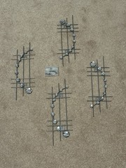 Modern Abstract Metal Wall Sculpture Set of 4 w/ Clear Crystal Accents