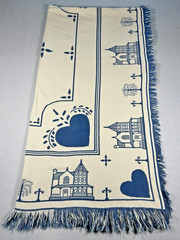 VTG Cottagecore Tapestry Throw Blanket Victorian Houses Hearts 90’s 62″x46″