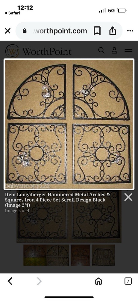 Longaberger Hammered Metal Scroll Design Black 4-Piece Decorative Wall Set 14×14