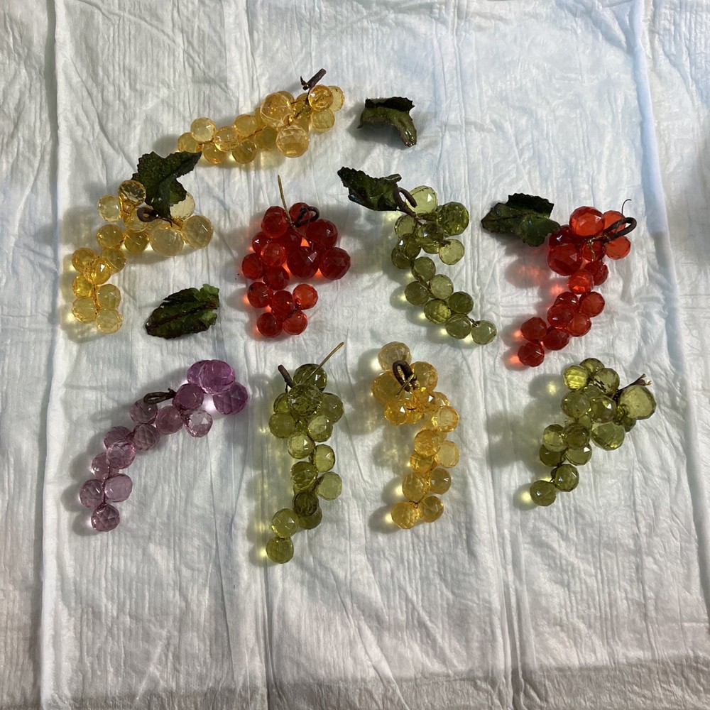 Vintage 9 Acrylic Grape Faceted Clusters Home Decor/Crafts Multi Colors