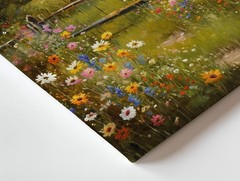 Rustic Country Landscape Canvas Wall Art Floral Meadow Barn Scene Decor Print