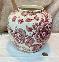 Vintage Ginger Jar Porcelain Johnson Bros Chippendale White Red Vase No Lid