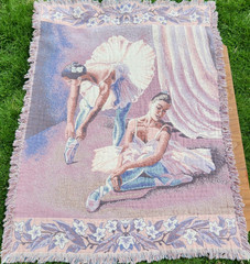 Vintage Goodwin Weavers Ballet Ballerinas Fringed Tapestry Throw Blanket 58×44