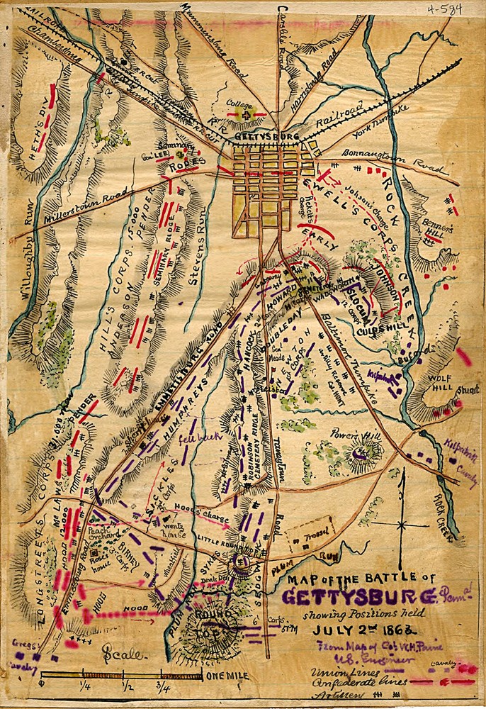 1863 Map of the Battle of Gettysburg Civil War Military Poster Print History