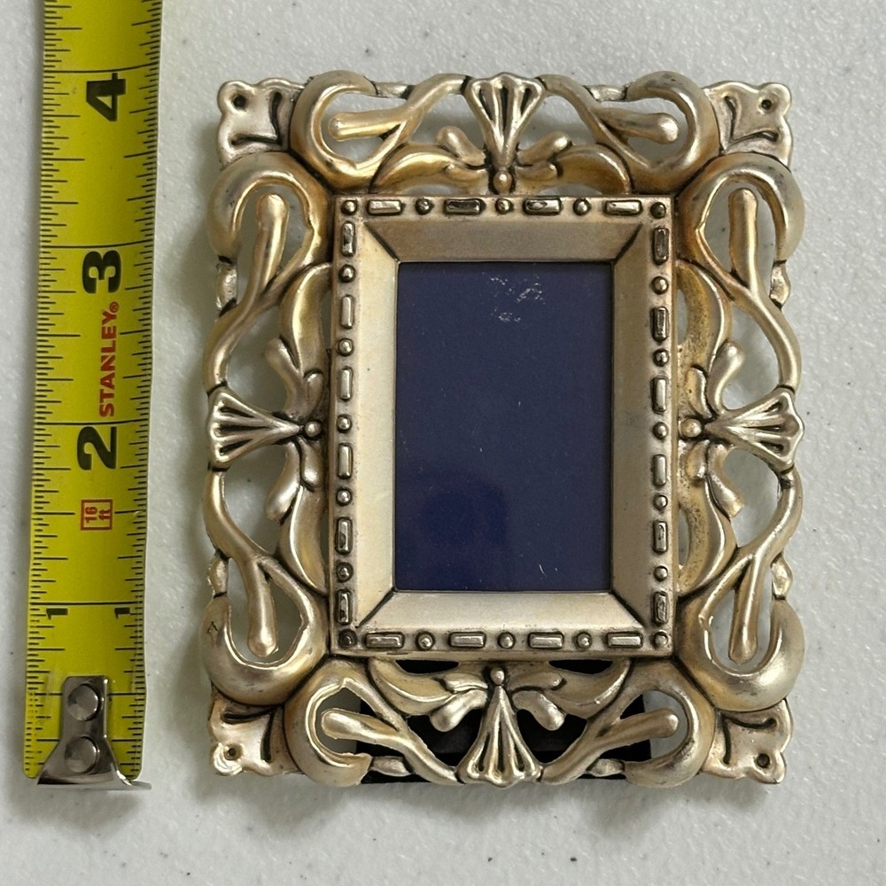 Godinger Ornate Scrollwork Metal Mini Picture Frame Silver Tone Vintage Style