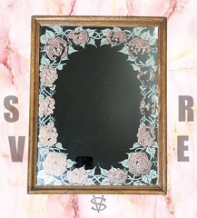 Vintage AMERICAN GLASS ART AGA Wood Framed Copper Plated Floral Wall Mirror Core