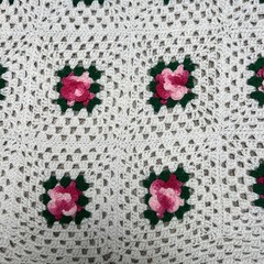 Afghan Granny Square Pink Roses 50” x 58”Farmhouse Shabby Chic Cottage Core