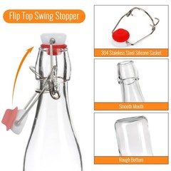 8 Pack 16 oz Swing Top Glass Bottles, Glass Beverage Bottles with Airtight Ru…