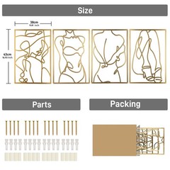 4 PCS Metal Wall Art Decor Minimalist Abstract Gold Female Body 17×11.8 Inch