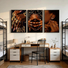3 Pcs Black Woman Wall Art African American People Trendy Female Painting Pictur