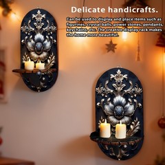 2D Multifunctional Wall-Mounted Shelf Key Candle Holder Wood Shelf Floral Decor