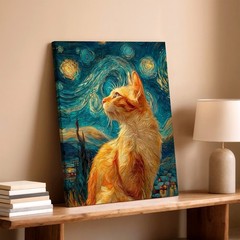 Wall Art Orange Cat Starry Night Style Canvas Print Poster Home Decor Home Decor