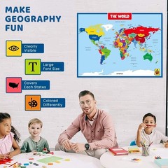 World Map Laminated Poster -Double Side Educational Poster for Kids/Adults -17 X