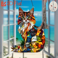 NEW Multi-Color-Colorful Acrylic Longhair Cat 2 Sided Sun catcher 6.2″ x 7.5″