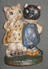Antique Iron Cat Couple / Twins Painted Doorstop Multicolor 7.5»