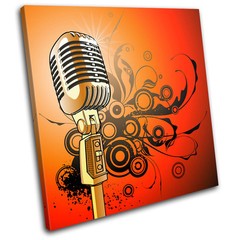 Microphone Abstract Musical SINGLE CANVAS WALL ART Picture Print VA