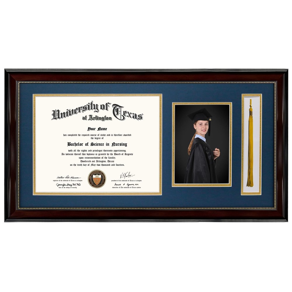 11×22 Mahogany Diploma Frame with Tassel Holder and Picture for 8.5×11 Certif…