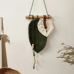 Small Macrame Wall Hanging Boho Woven Leaf Macrame Tapestry Wall Art for Bedroo