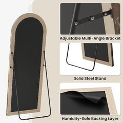 Rustic White Arched Full Body Mirror 63″x21″ – Solid Wood Frame Floor Mirror