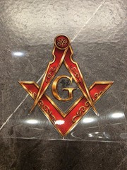 Masonic Square & Compass Decal | Freemason G Symbol UV DTF Sticker Gold Red