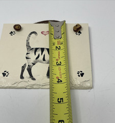 Hand Painted Slate Tile Wall Hanging Striped Cat Paws Heart Country Kitty Plaque