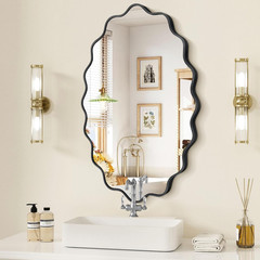 Dorlicecass Oval Wavy Mirror – Irregular Wall Mirror 22″x30″ Black Asymmetrical