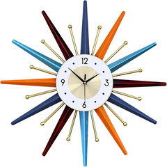 22″ Mid Century Modern Silent Wall Clock – Colorful Starburst Design Decor